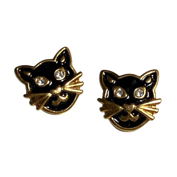 Avon Halloween Black Cat Enamel Rhinestone Stud Earrings - Picture 6 of 12
